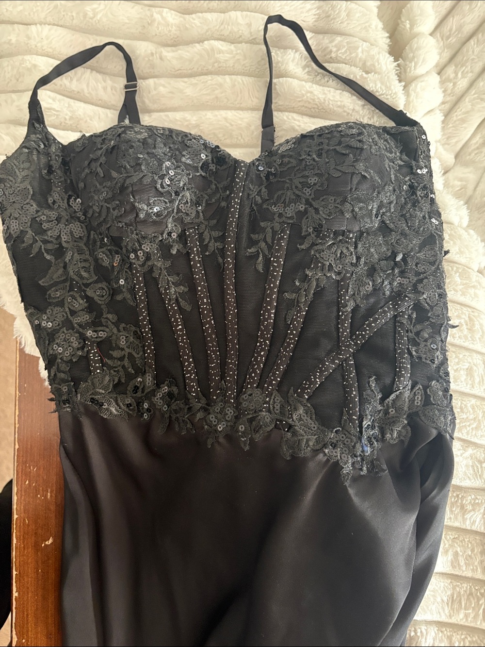 Elegant Black Strapless Lace & Sequin Evening Gown